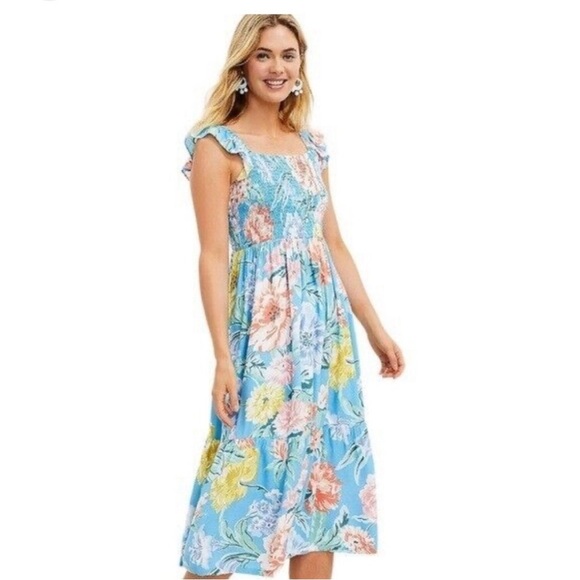 LOFT Blue Midi Dress - Picture 1 of 7